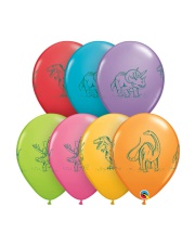 Balony z Helem - 11″ / 28cm Dinozaur - 7 kolorowych balonów